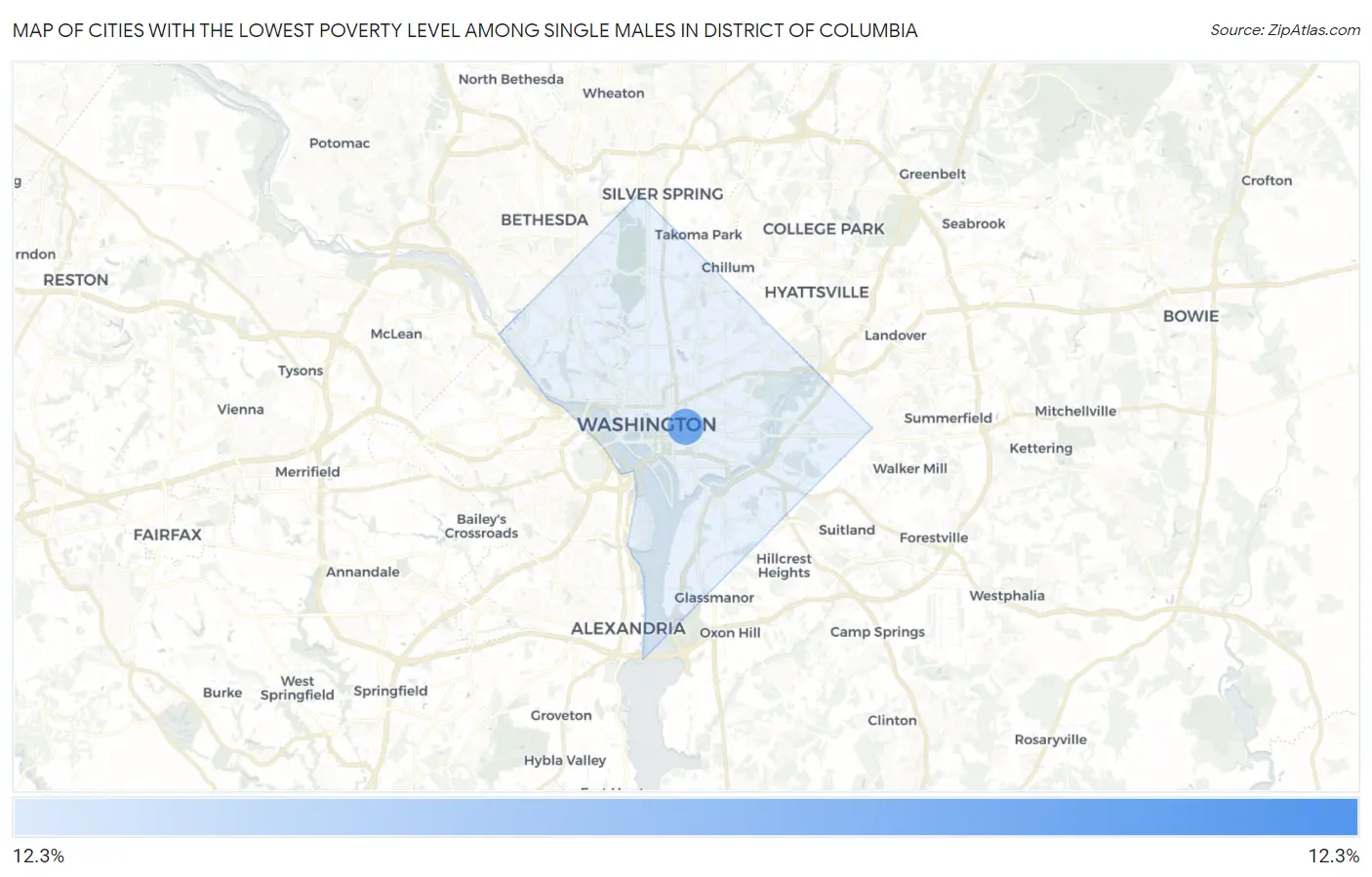 Cities with the Lowest Poverty Level Among Single Males in District Of Columbia Map