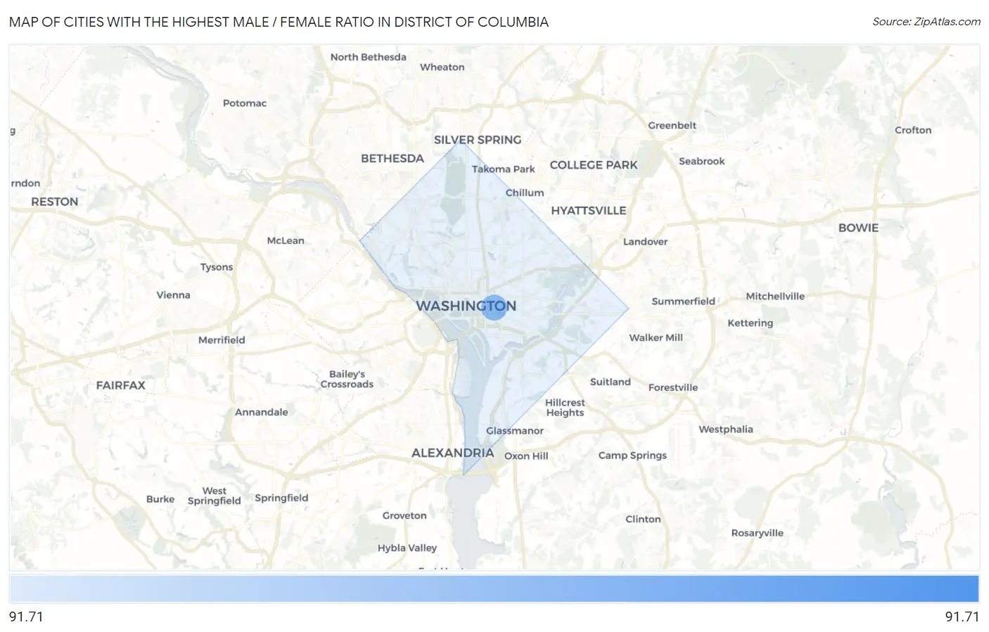 Cities with the Highest Male / Female Ratio in District Of Columbia Map