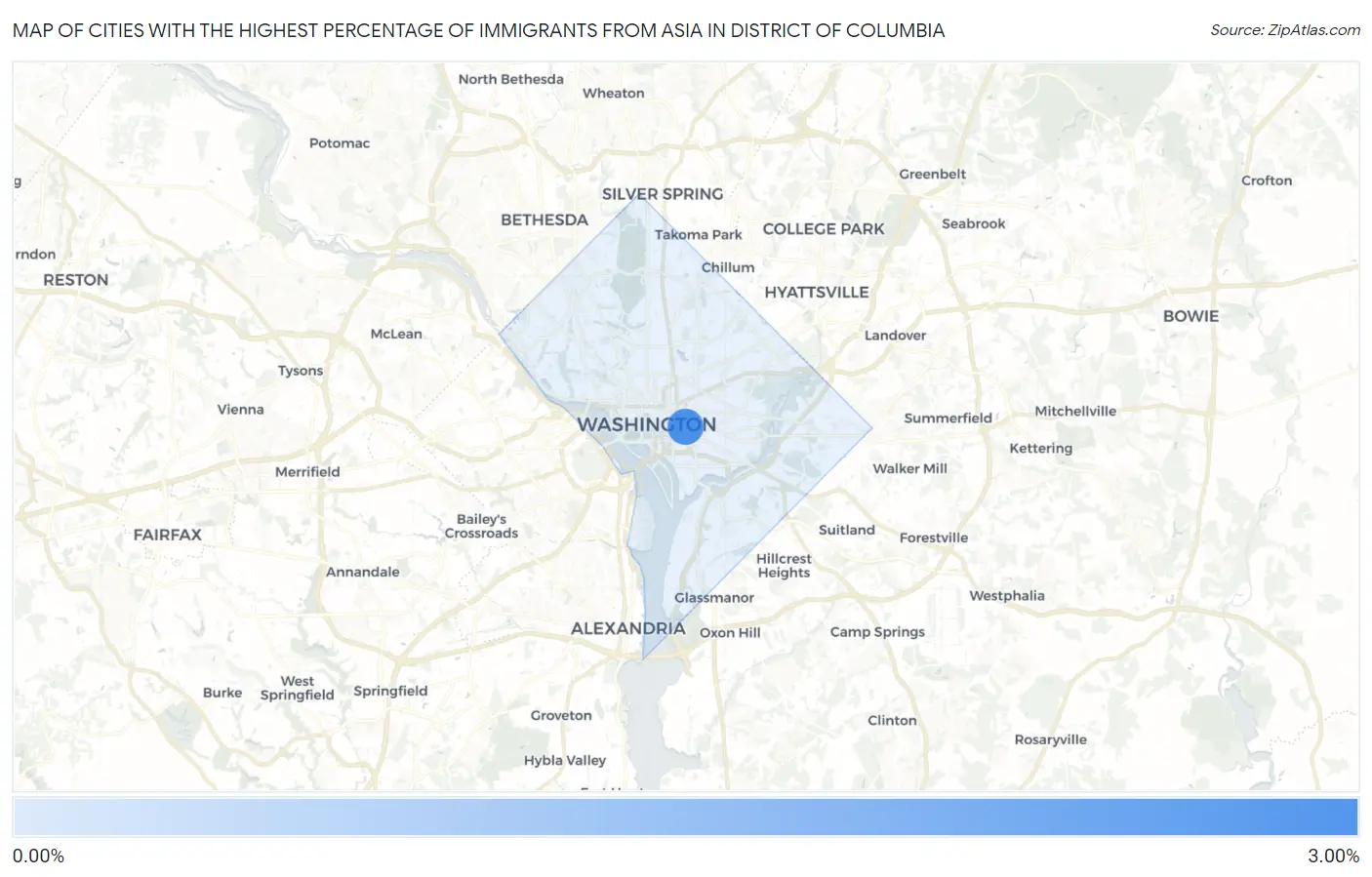 Cities with the Highest Percentage of Immigrants from Asia in District Of Columbia Map