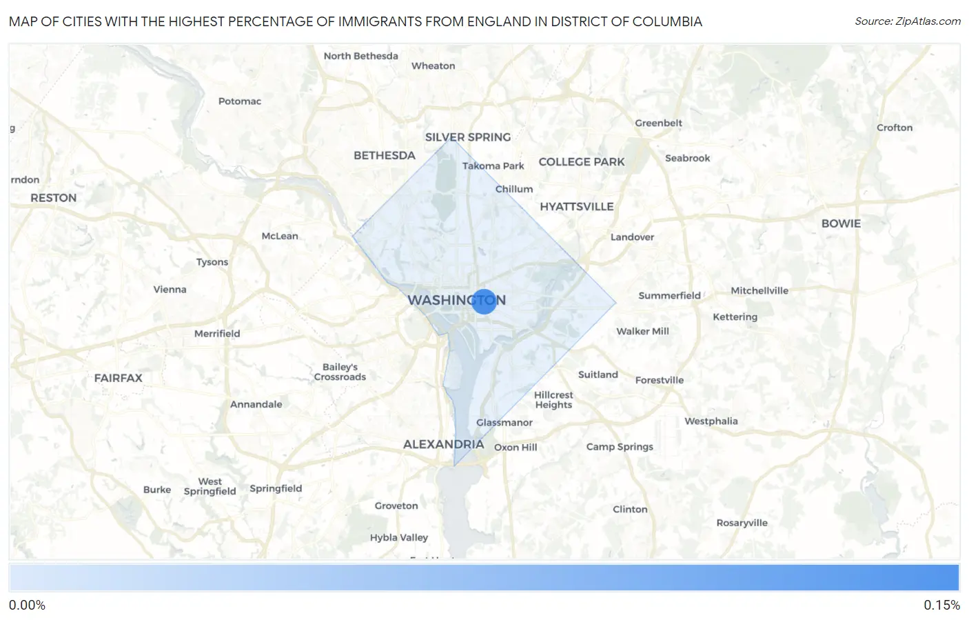 Cities with the Highest Percentage of Immigrants from England in District Of Columbia Map