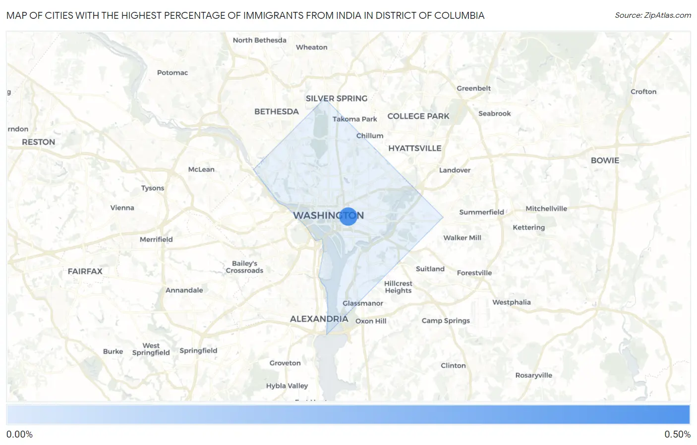 Cities with the Highest Percentage of Immigrants from India in District Of Columbia Map