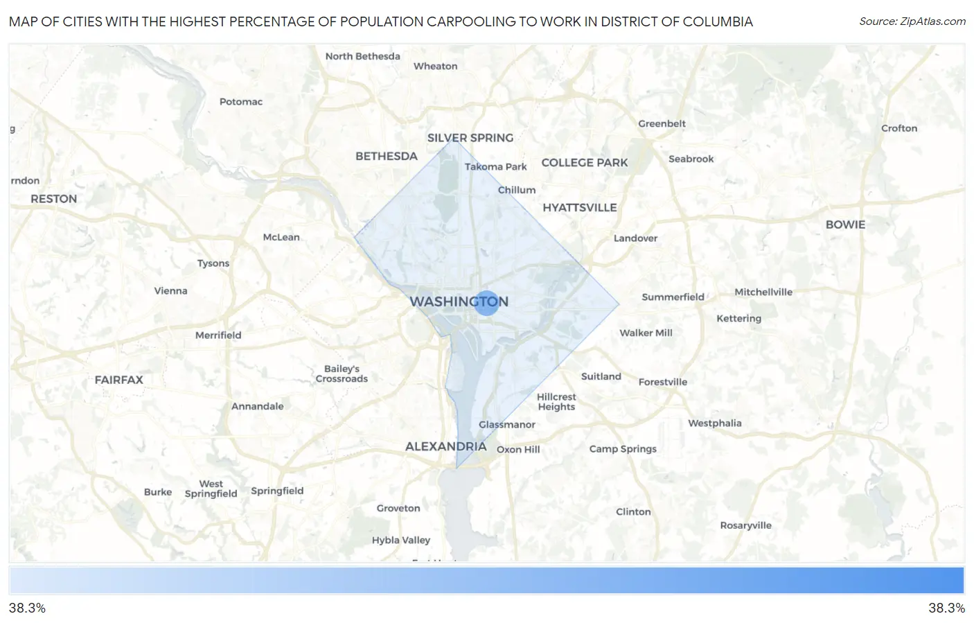 Cities with the Highest Percentage of Population Carpooling to Work in District Of Columbia Map