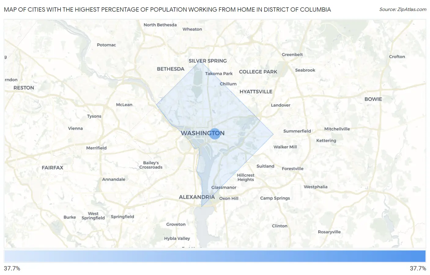 Cities with the Highest Percentage of Population Working from Home in District Of Columbia Map