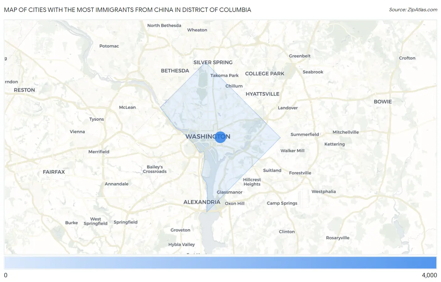 Cities with the Most Immigrants from China in District Of Columbia Map