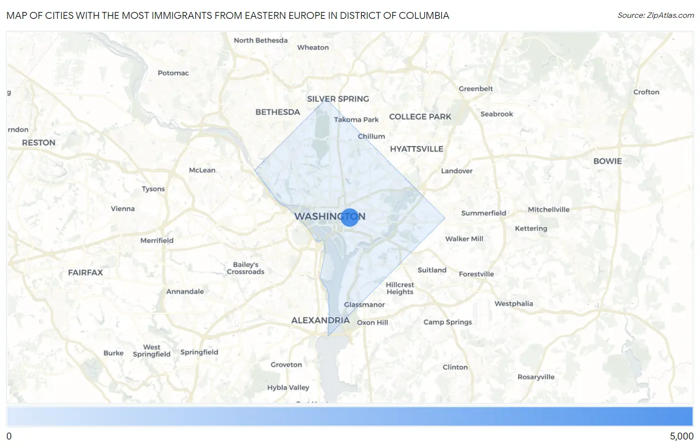Cities with the Most Immigrants from Eastern Europe in District Of Columbia Map
