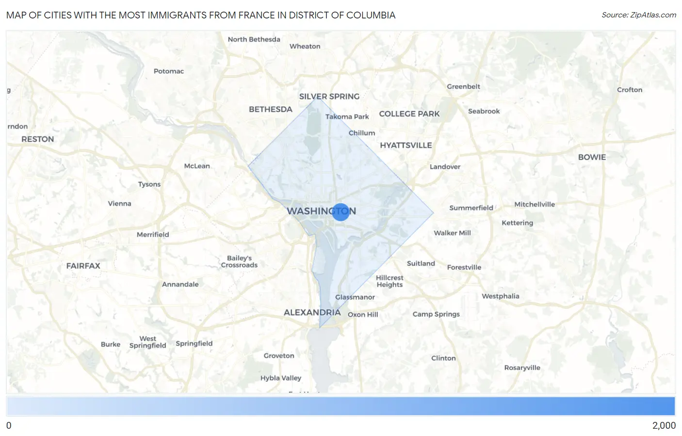 Cities with the Most Immigrants from France in District Of Columbia Map