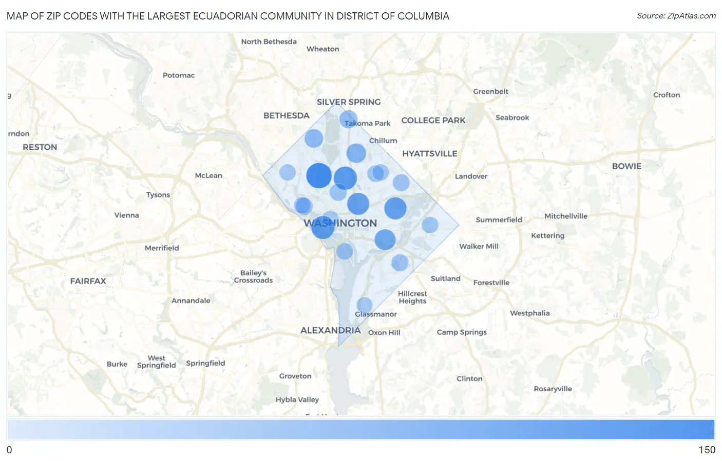 Zip Codes with the Largest Ecuadorian Community in District Of Columbia Map