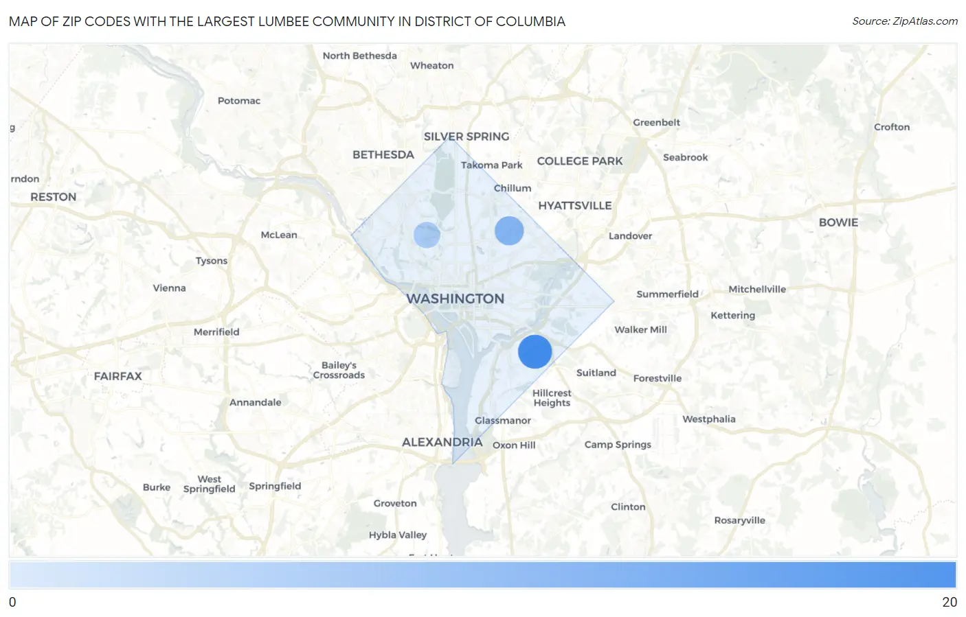 Zip Codes with the Largest Lumbee Community in District Of Columbia Map
