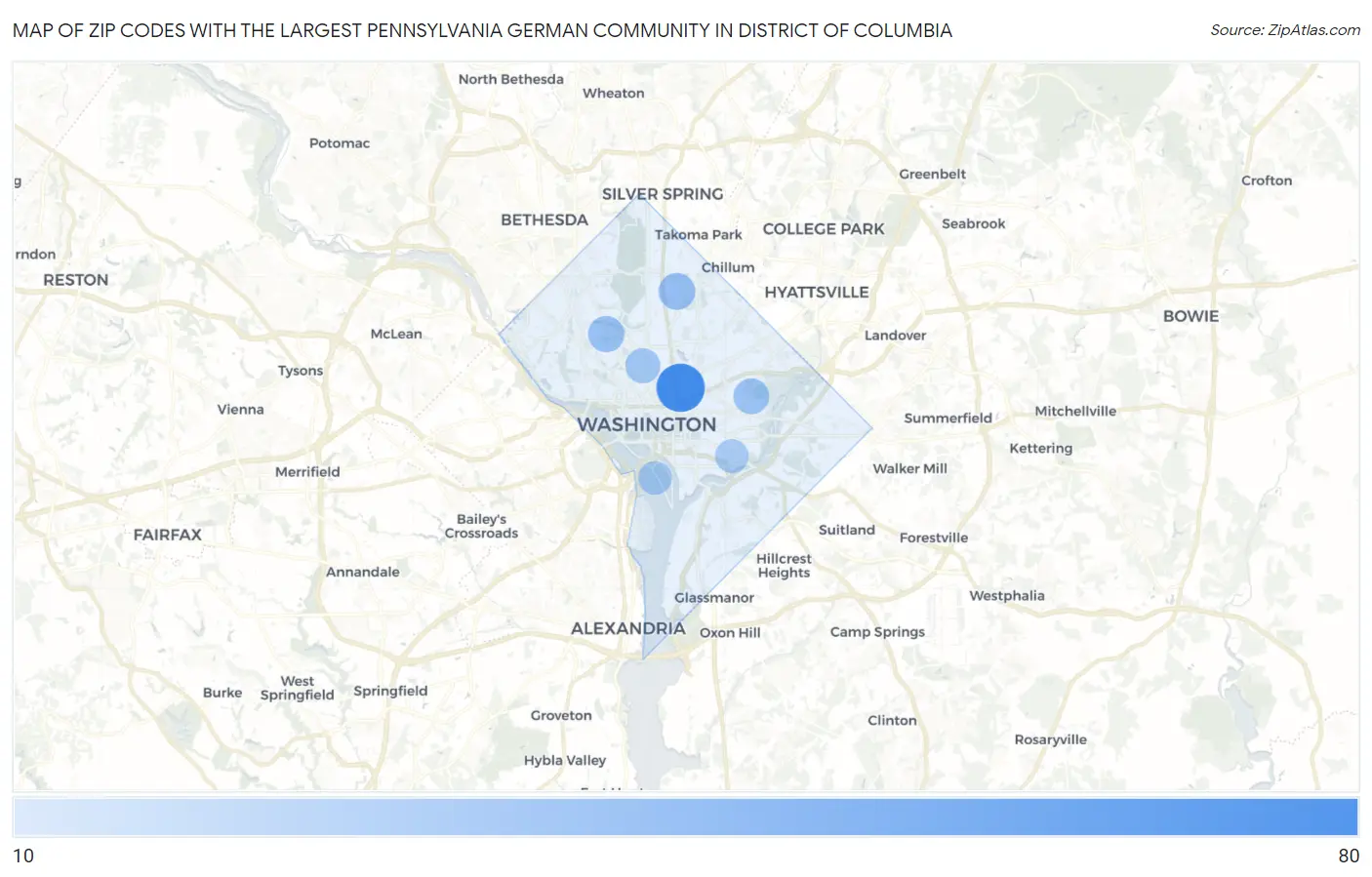 Zip Codes with the Largest Pennsylvania German Community in District Of Columbia Map
