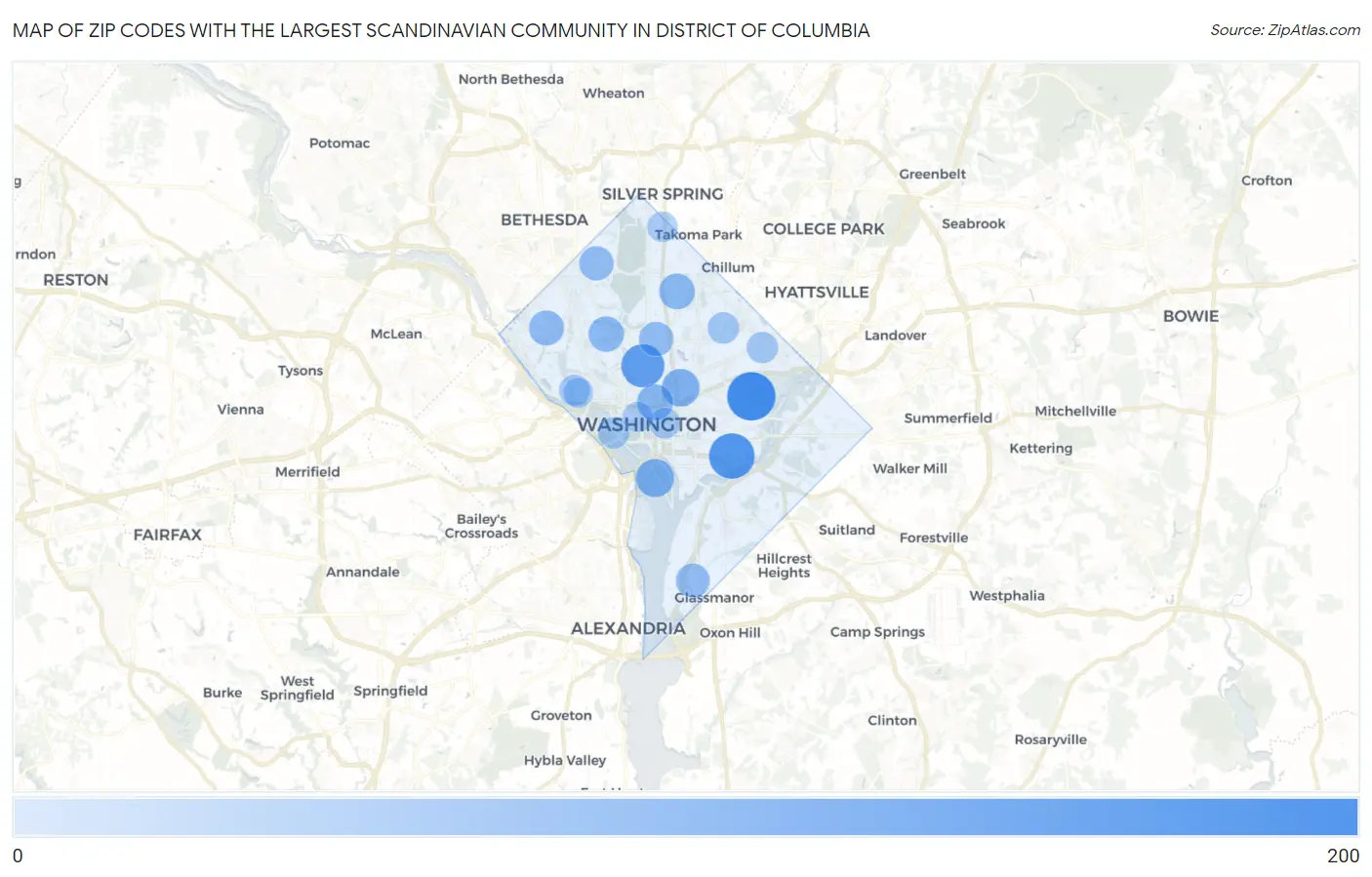 Zip Codes with the Largest Scandinavian Community in District Of Columbia Map