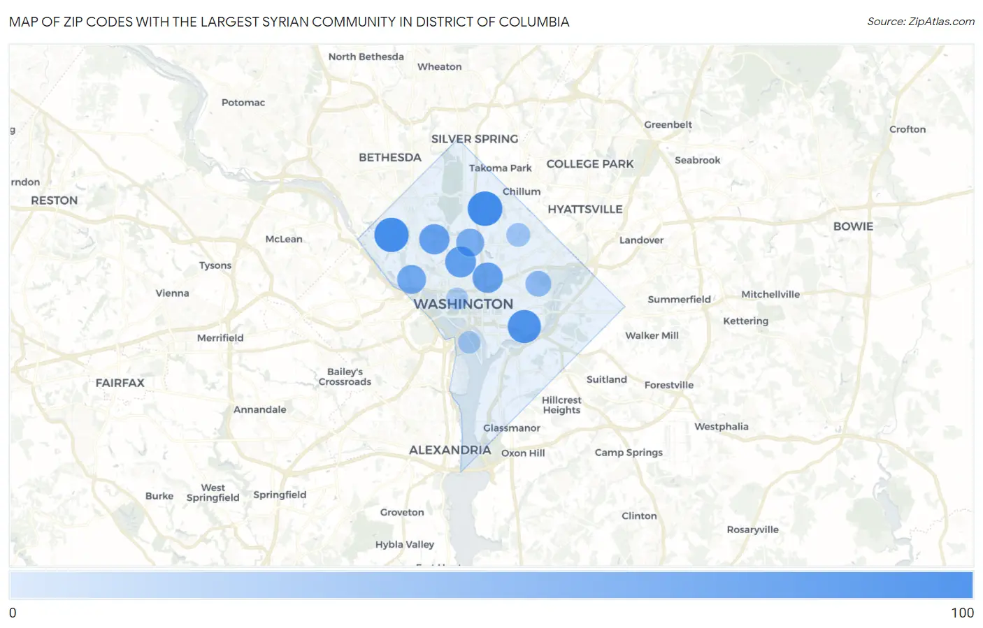 Zip Codes with the Largest Syrian Community in District Of Columbia Map