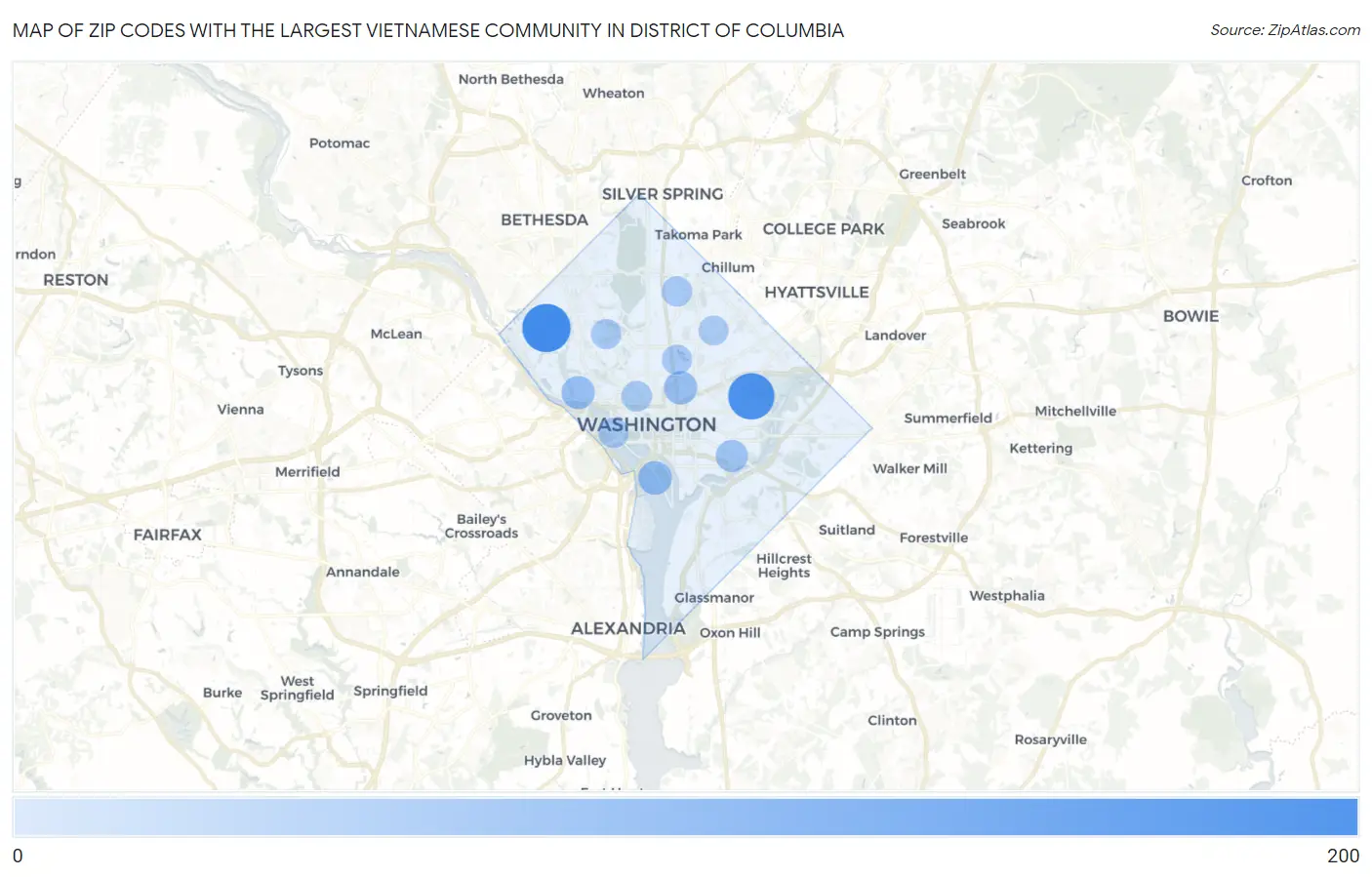 Zip Codes with the Largest Vietnamese Community in District Of Columbia Map