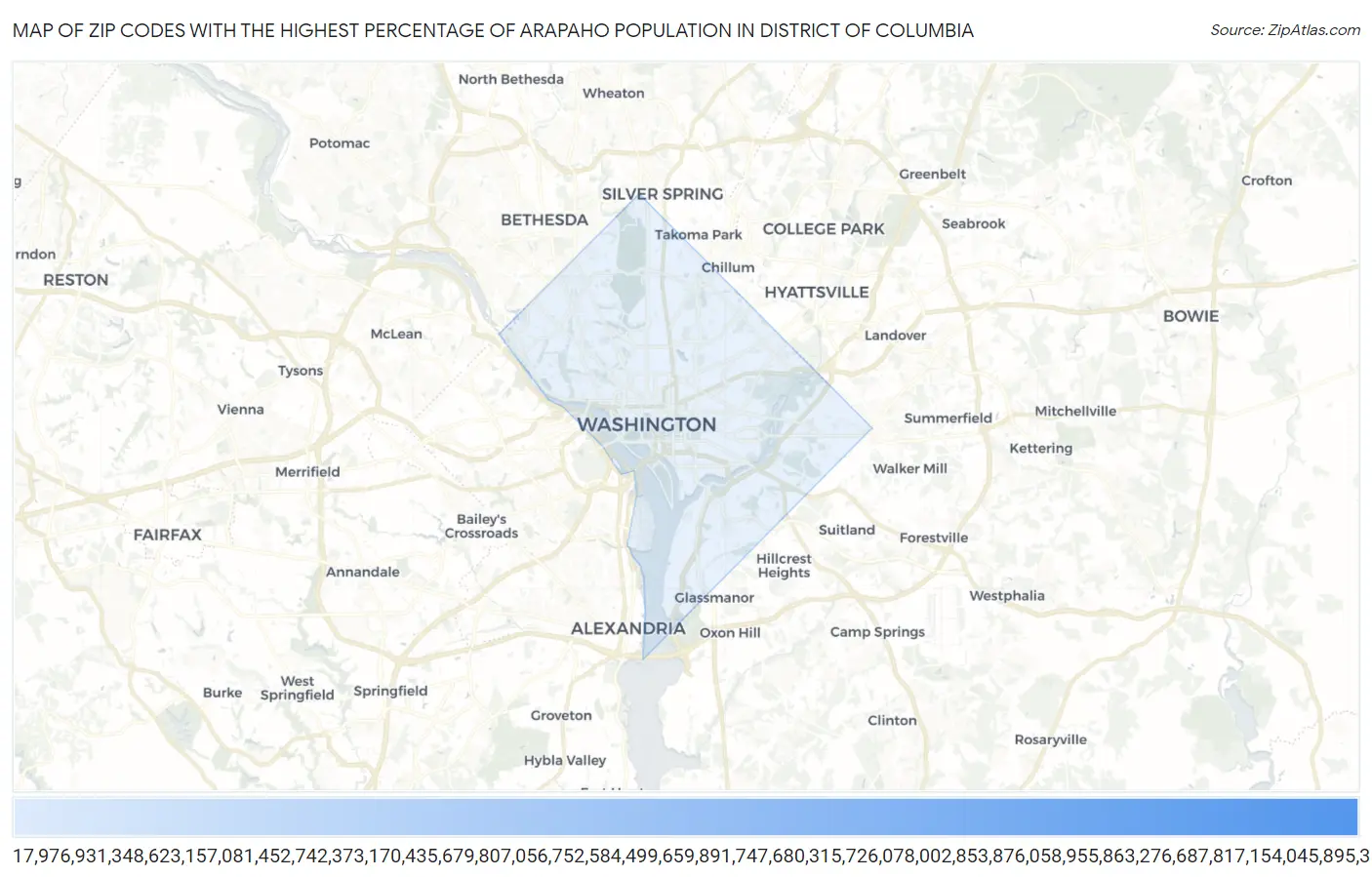 Zip Codes with the Highest Percentage of Arapaho Population in District Of Columbia Map