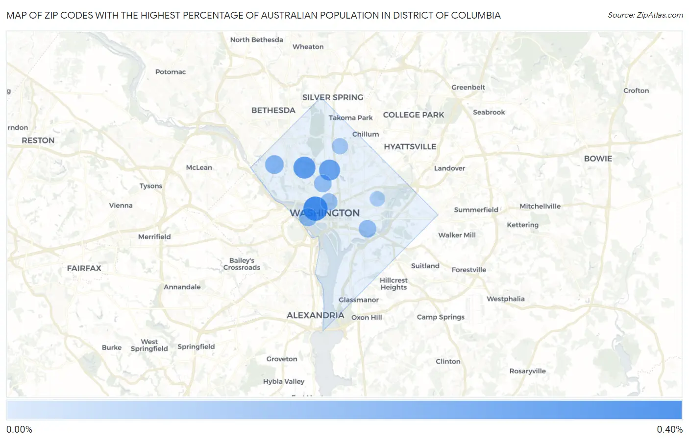 Zip Codes with the Highest Percentage of Australian Population in District Of Columbia Map