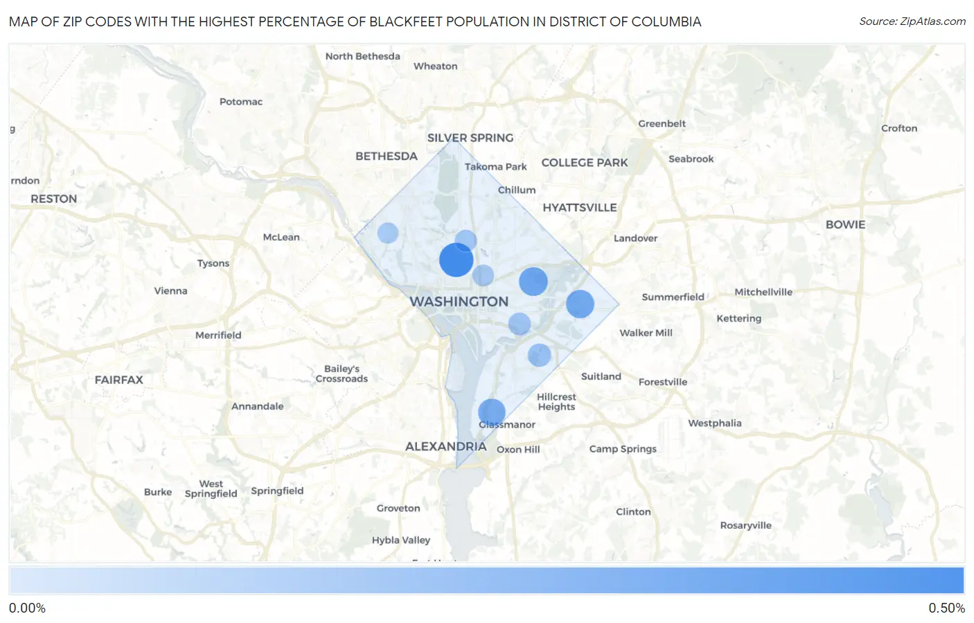 Zip Codes with the Highest Percentage of Blackfeet Population in District Of Columbia Map