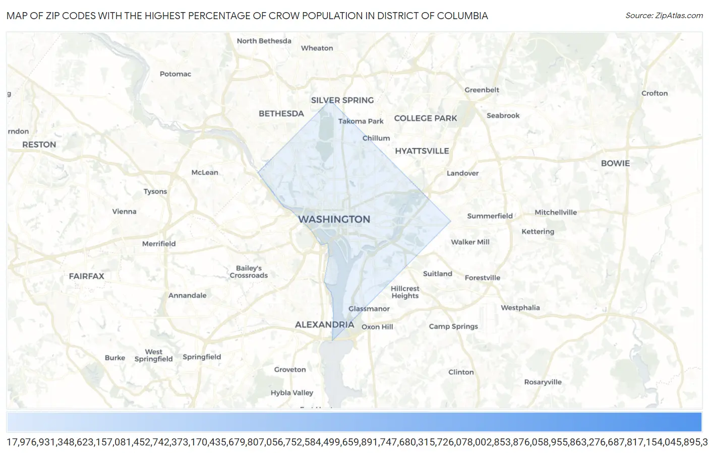 Zip Codes with the Highest Percentage of Crow Population in District Of Columbia Map