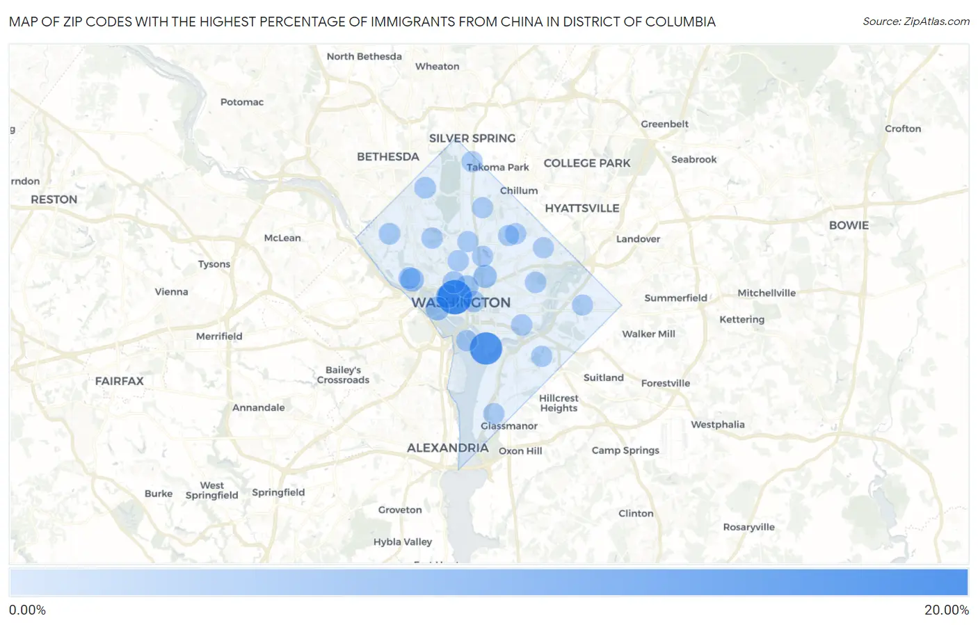 Zip Codes with the Highest Percentage of Immigrants from China in District Of Columbia Map