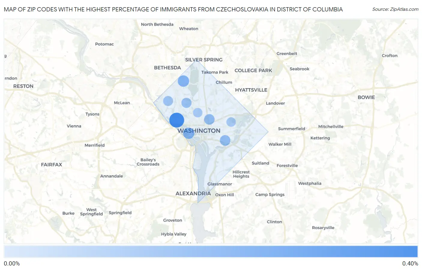 Zip Codes with the Highest Percentage of Immigrants from Czechoslovakia in District Of Columbia Map