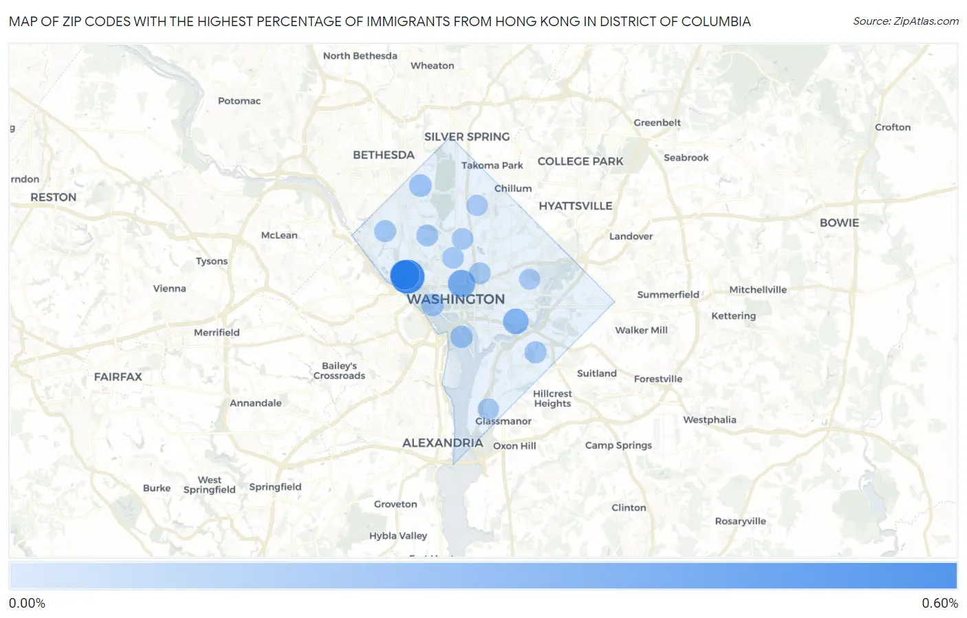 Zip Codes with the Highest Percentage of Immigrants from Hong Kong in District Of Columbia Map