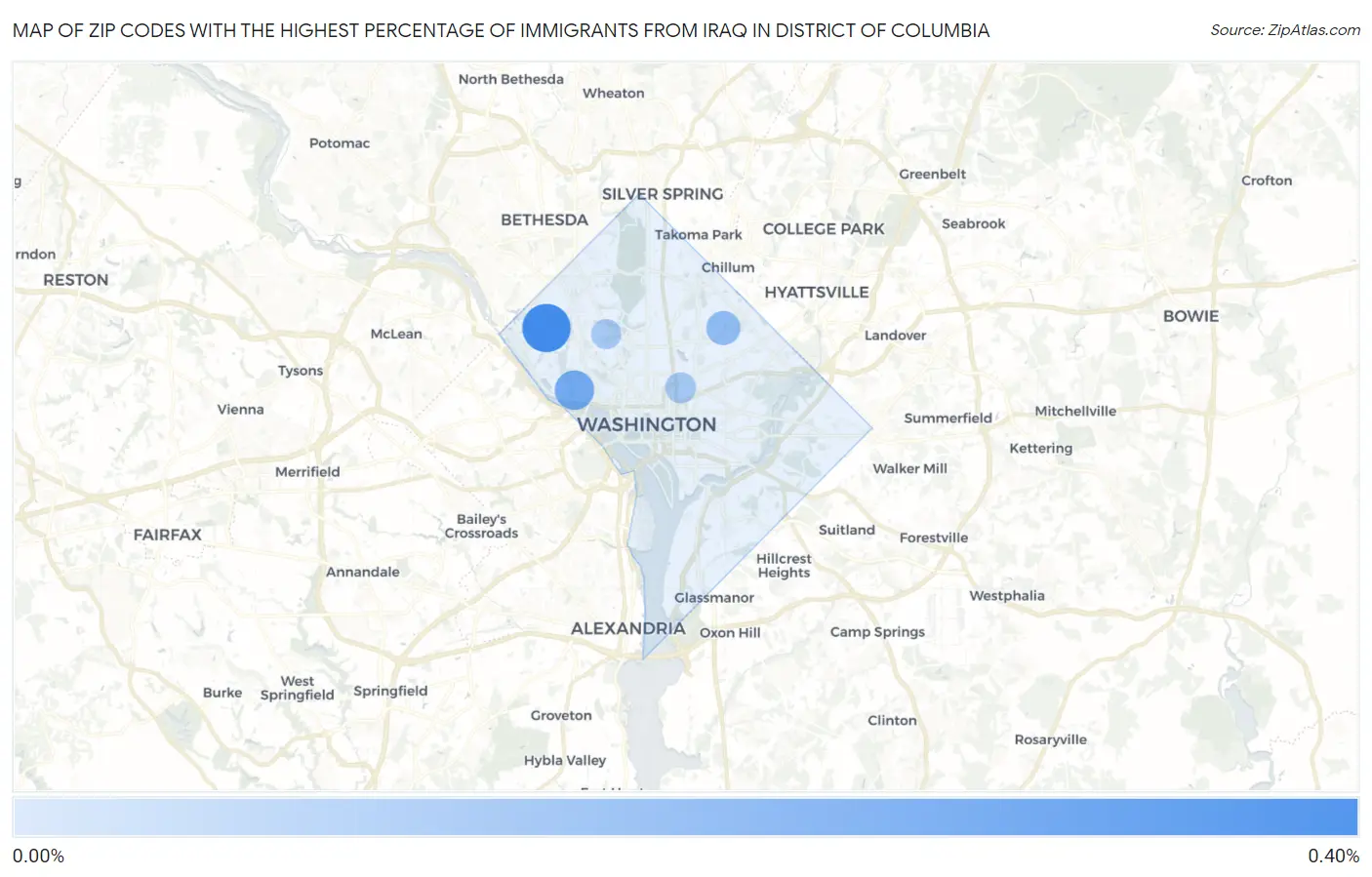 Zip Codes with the Highest Percentage of Immigrants from Iraq in District Of Columbia Map
