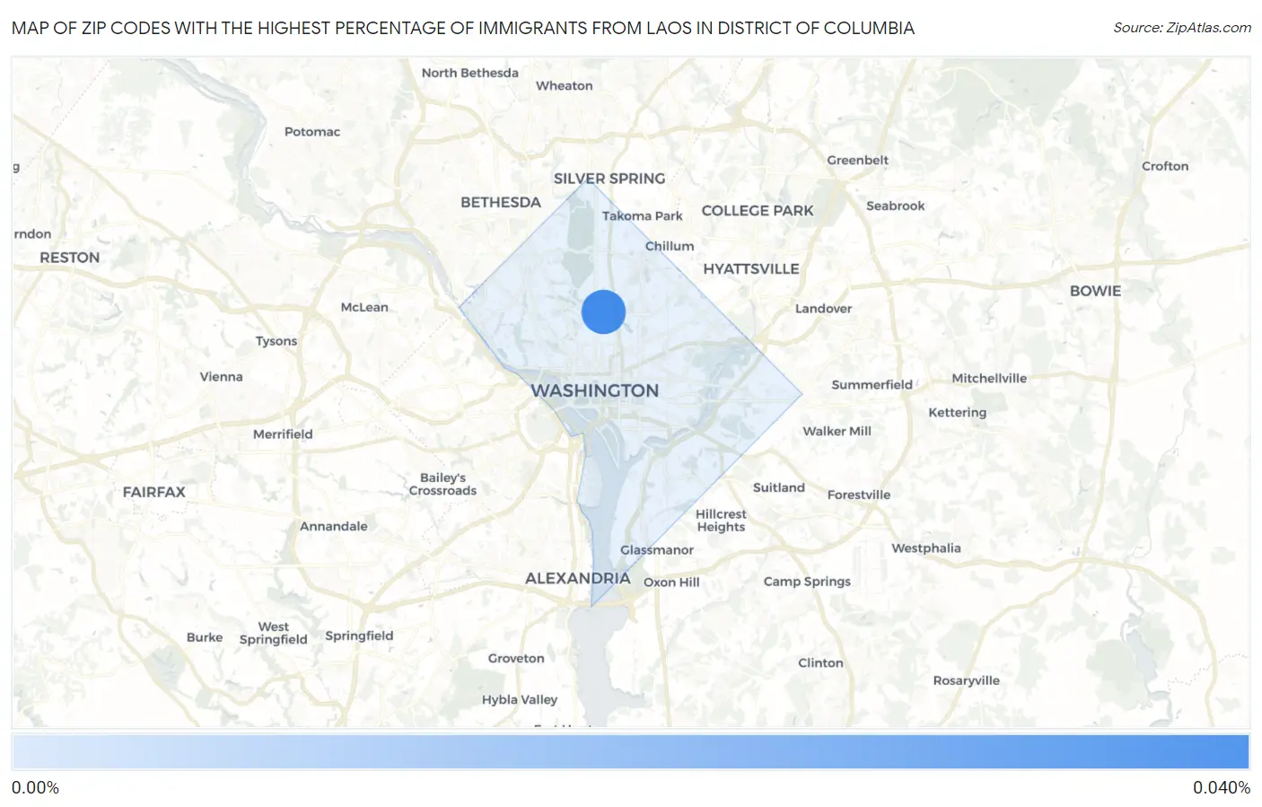 Zip Codes with the Highest Percentage of Immigrants from Laos in District Of Columbia Map