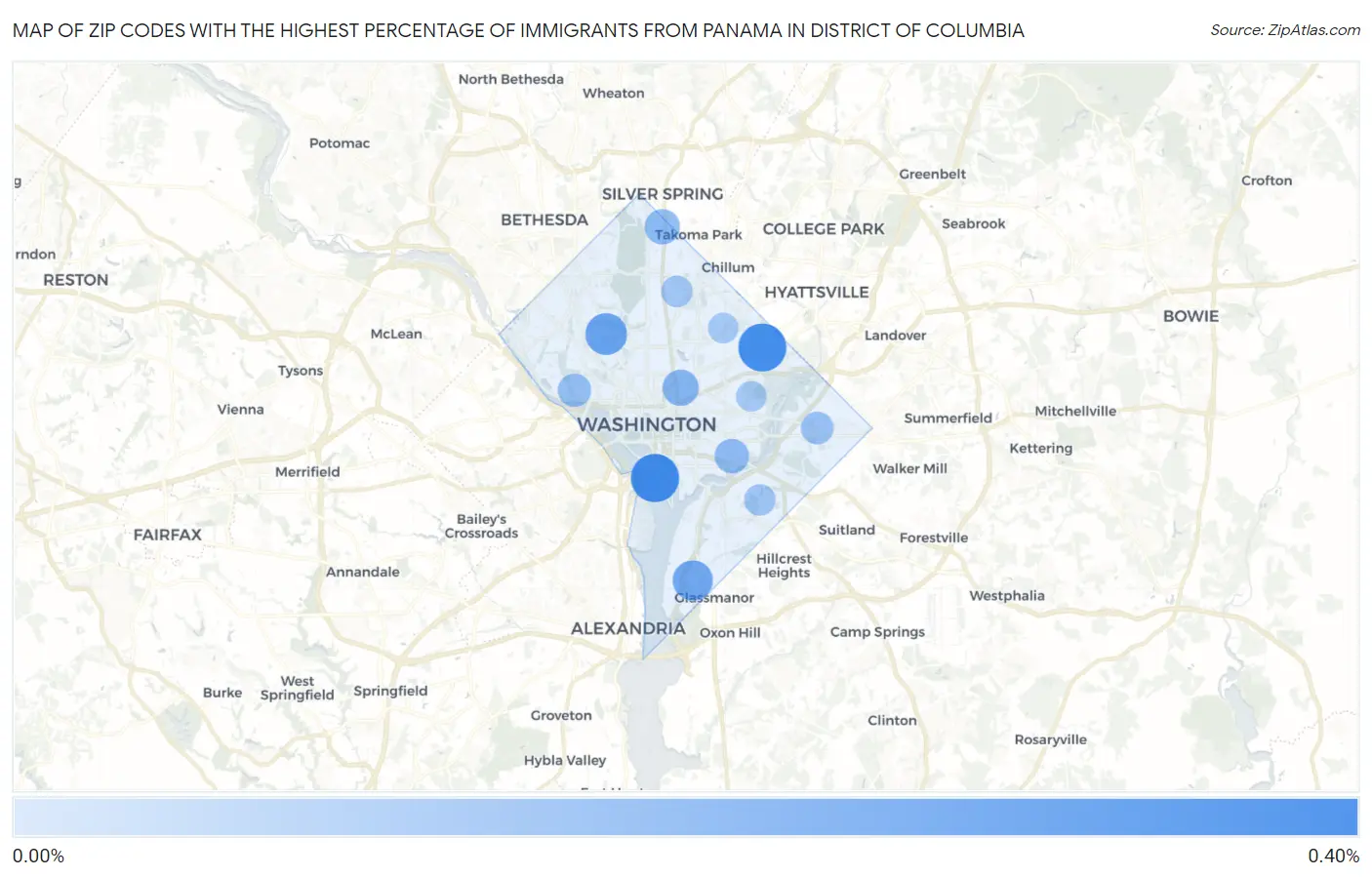Zip Codes with the Highest Percentage of Immigrants from Panama in District Of Columbia Map