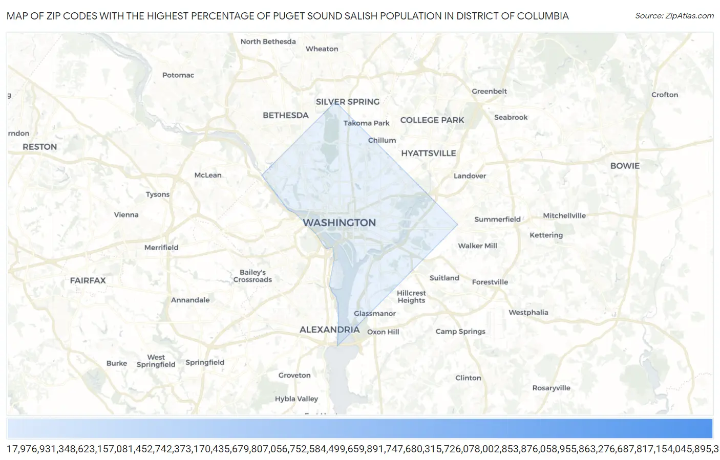 Zip Codes with the Highest Percentage of Puget Sound Salish Population in District Of Columbia Map