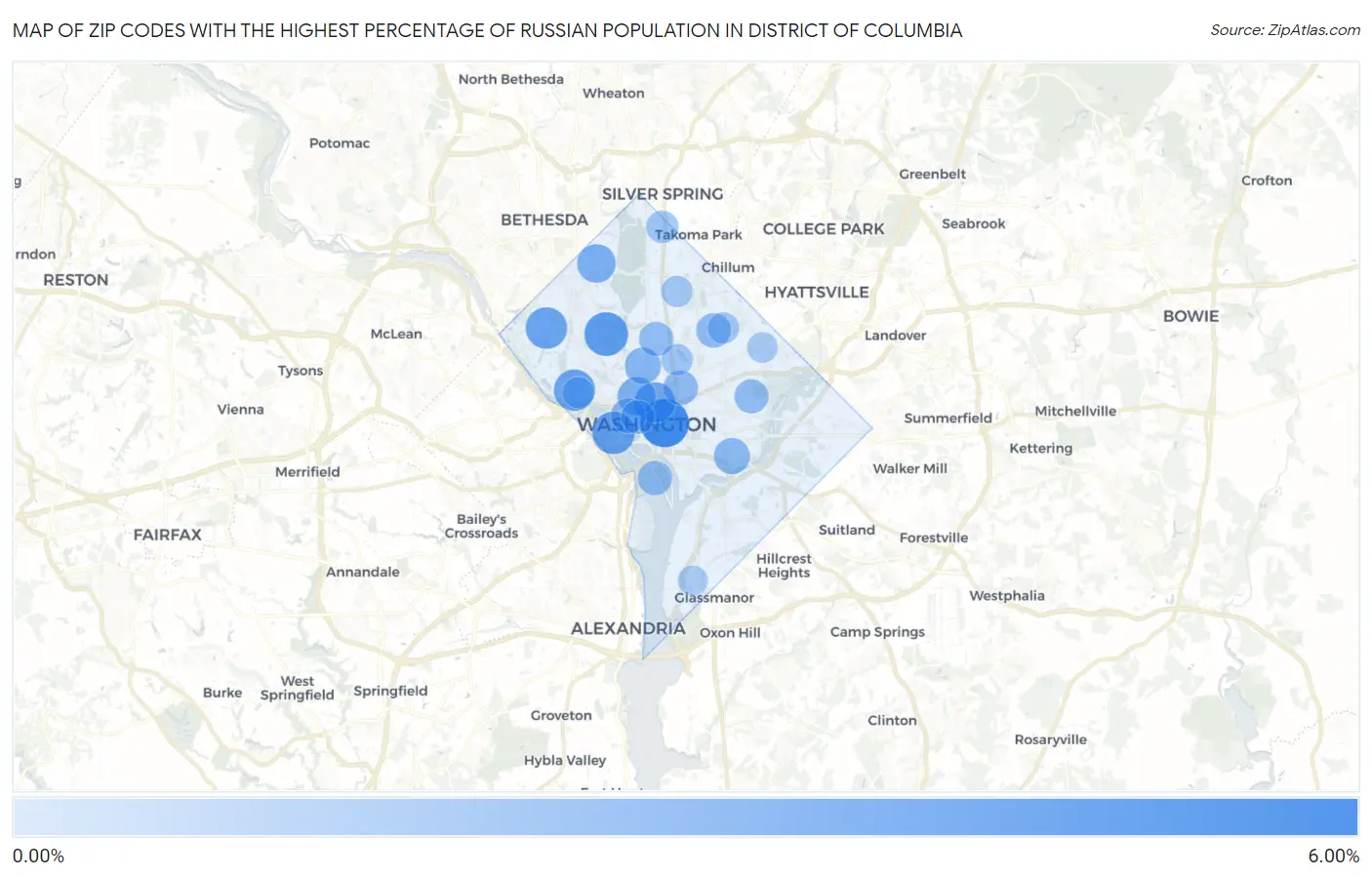 Zip Codes with the Highest Percentage of Russian Population in District Of Columbia Map