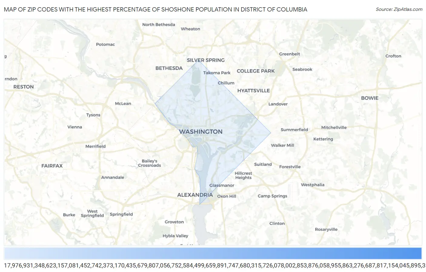 Zip Codes with the Highest Percentage of Shoshone Population in District Of Columbia Map