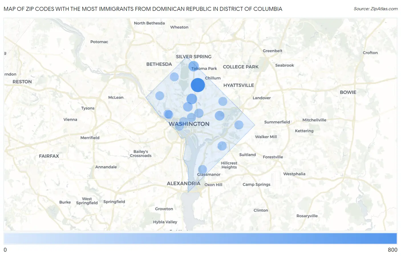 Zip Codes with the Most Immigrants from Dominican Republic in District Of Columbia Map
