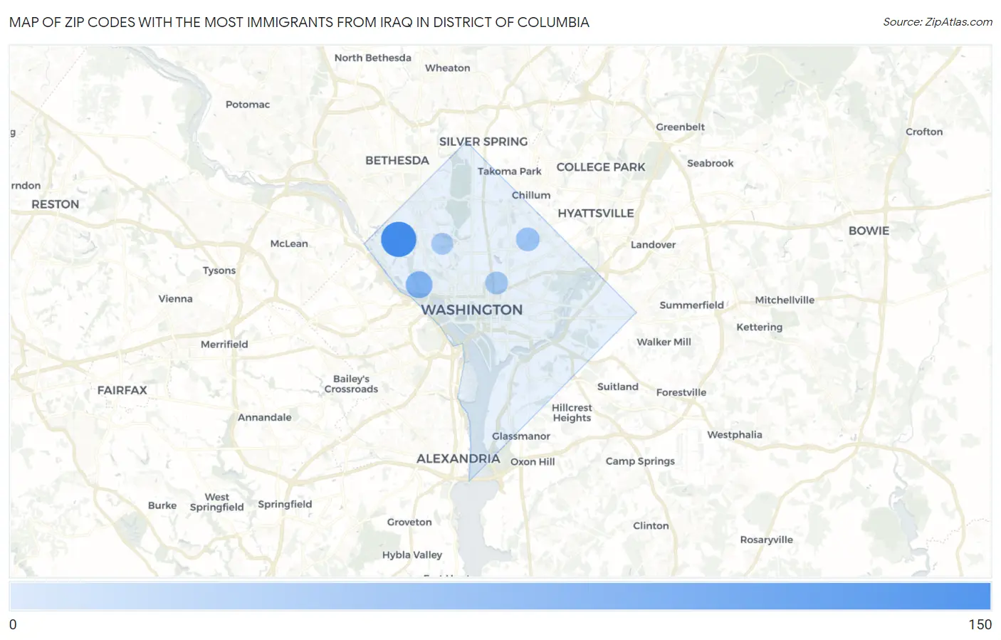 Zip Codes with the Most Immigrants from Iraq in District Of Columbia Map