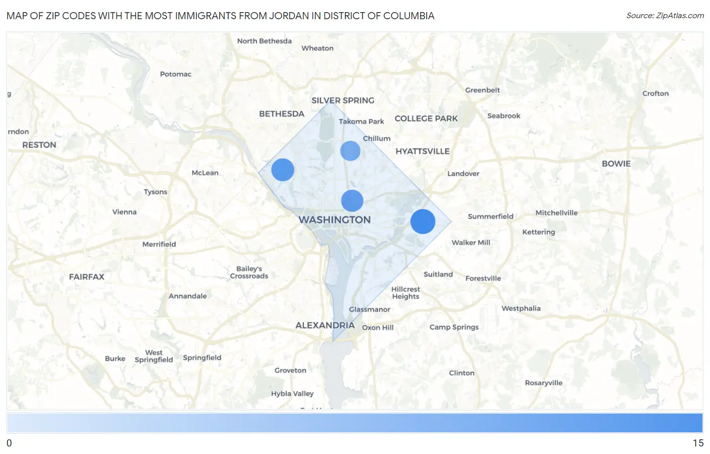 Zip Codes with the Most Immigrants from Jordan in District Of Columbia Map