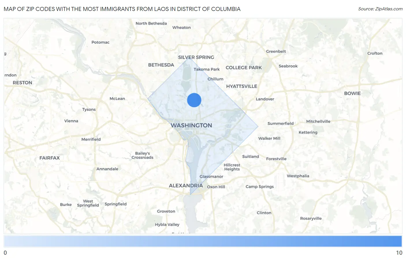 Zip Codes with the Most Immigrants from Laos in District Of Columbia Map