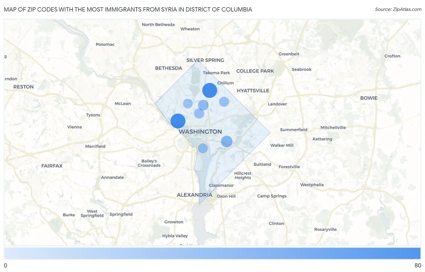 Zip Codes with the Most Immigrants from Syria in District Of Columbia Map