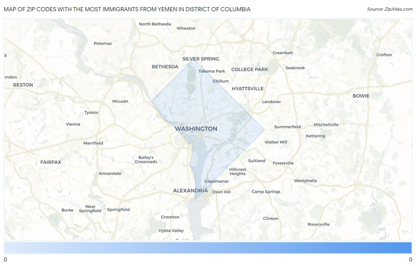 Zip Codes with the Most Immigrants from Yemen in District Of Columbia Map