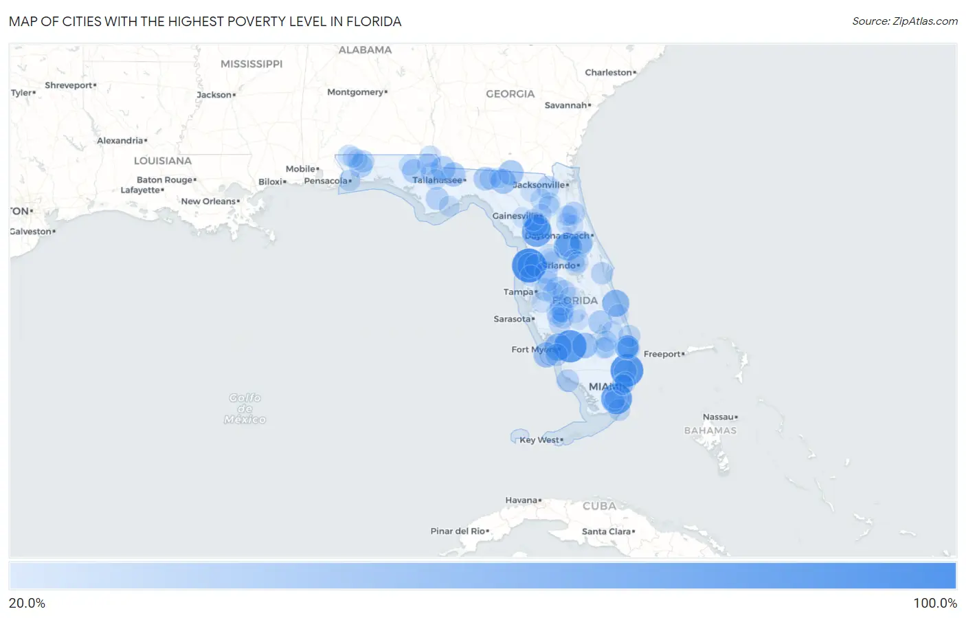 Cities with the Highest Poverty Level in Florida Map