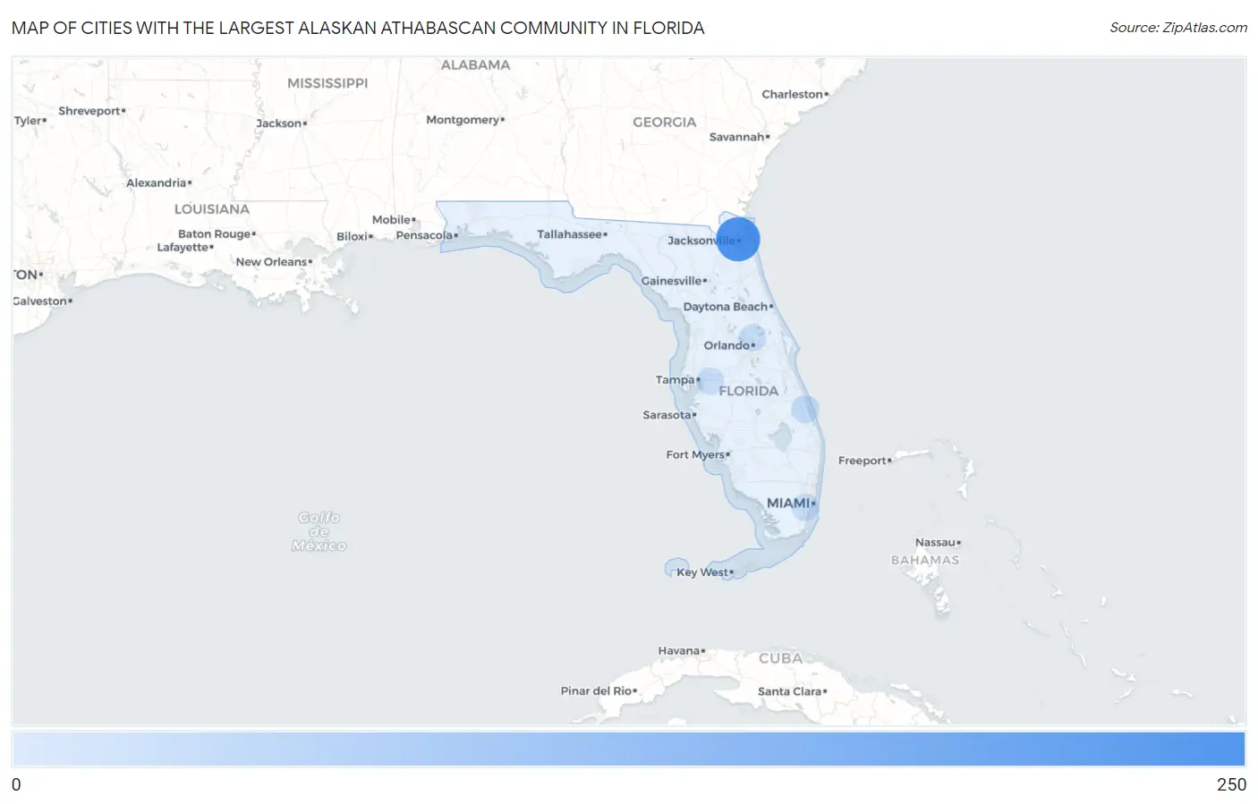 Cities with the Largest Alaskan Athabascan Community in Florida Map