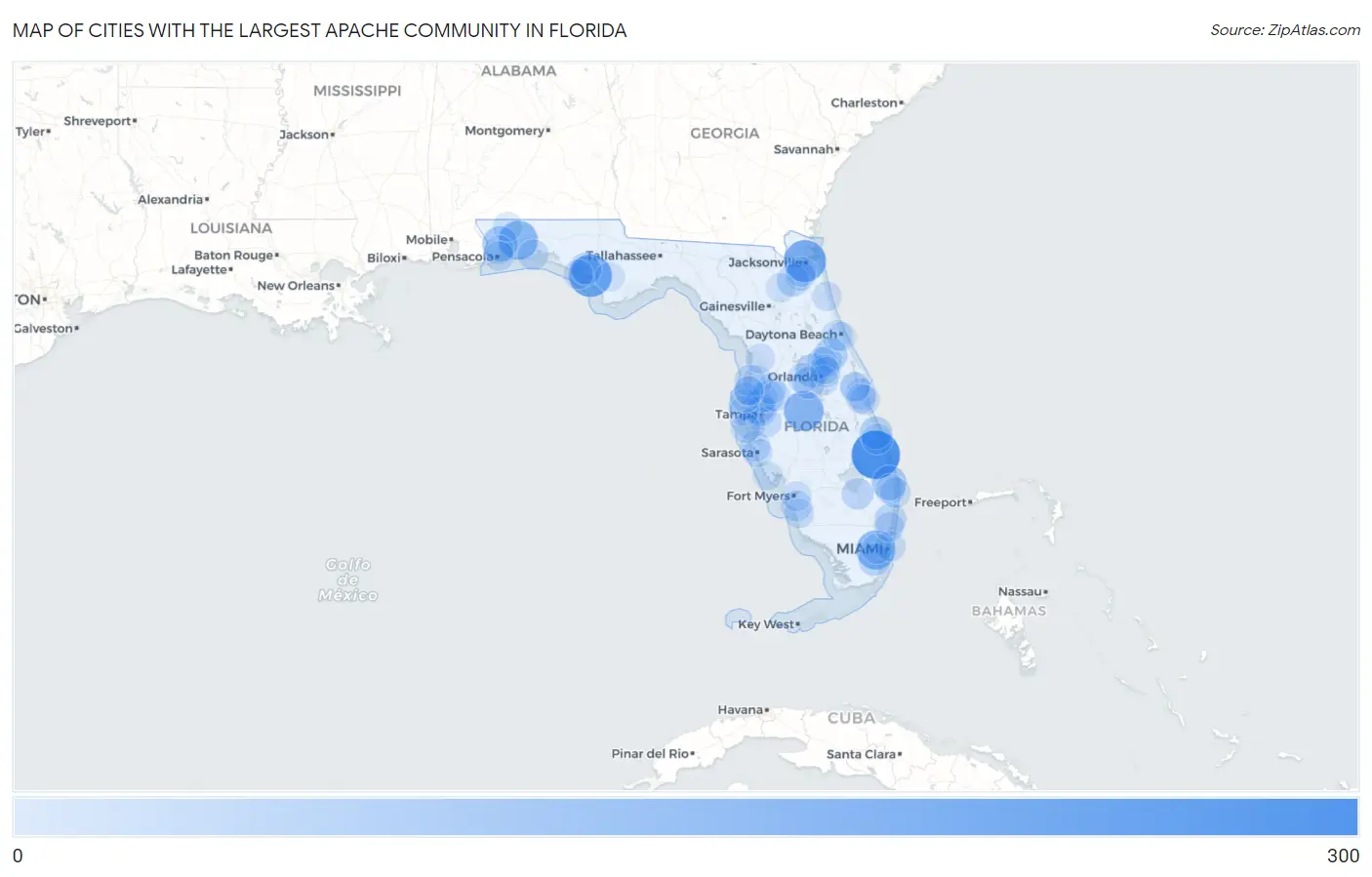 Cities with the Largest Apache Community in Florida Map