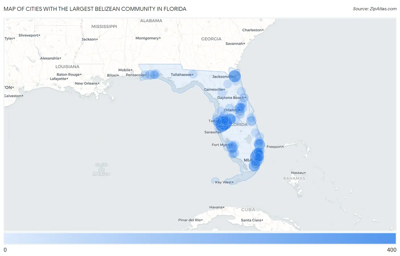 Cities with the Largest Belizean Community in Florida Map