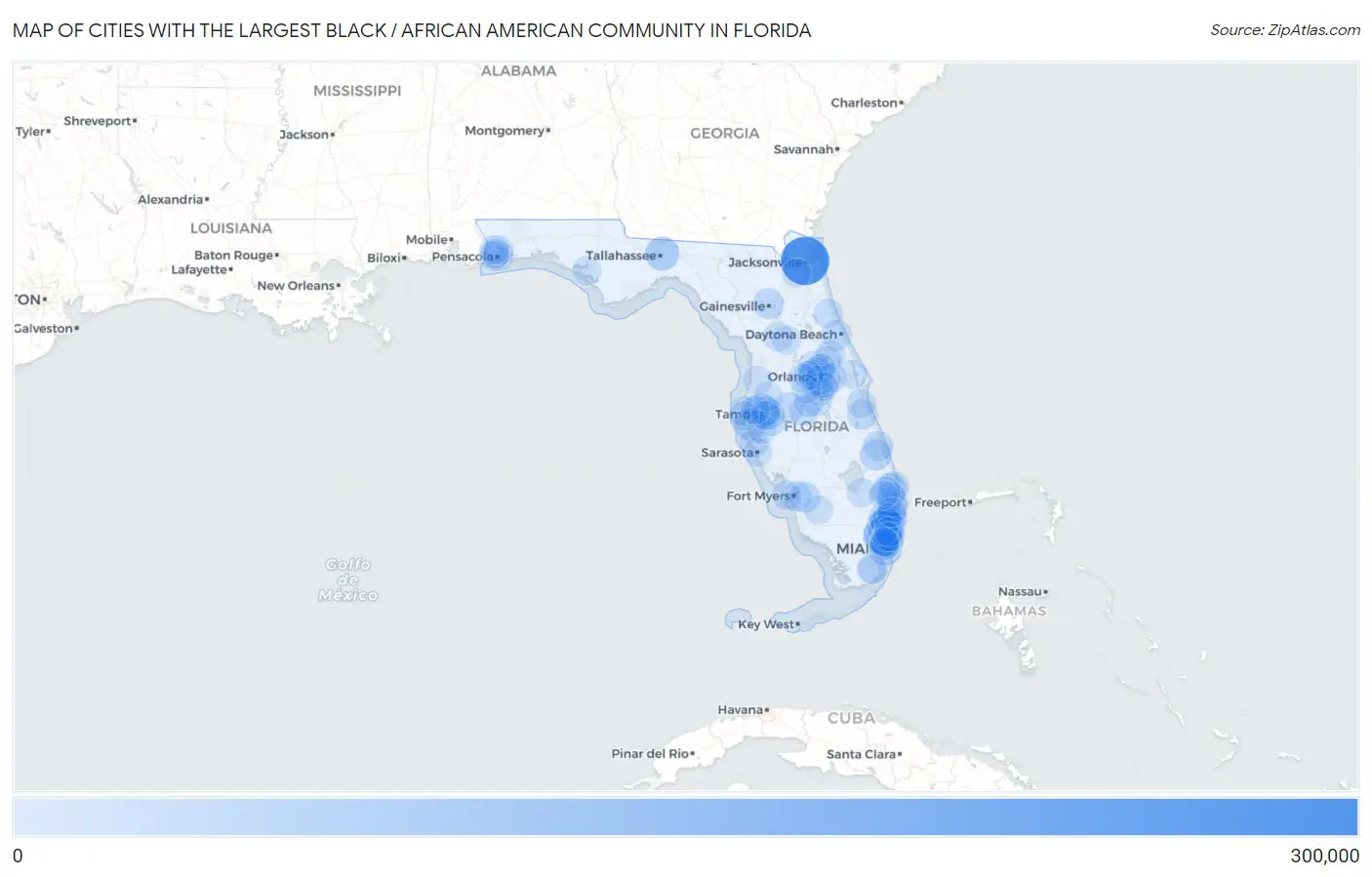 Cities with the Largest Black / African American Community in Florida Map