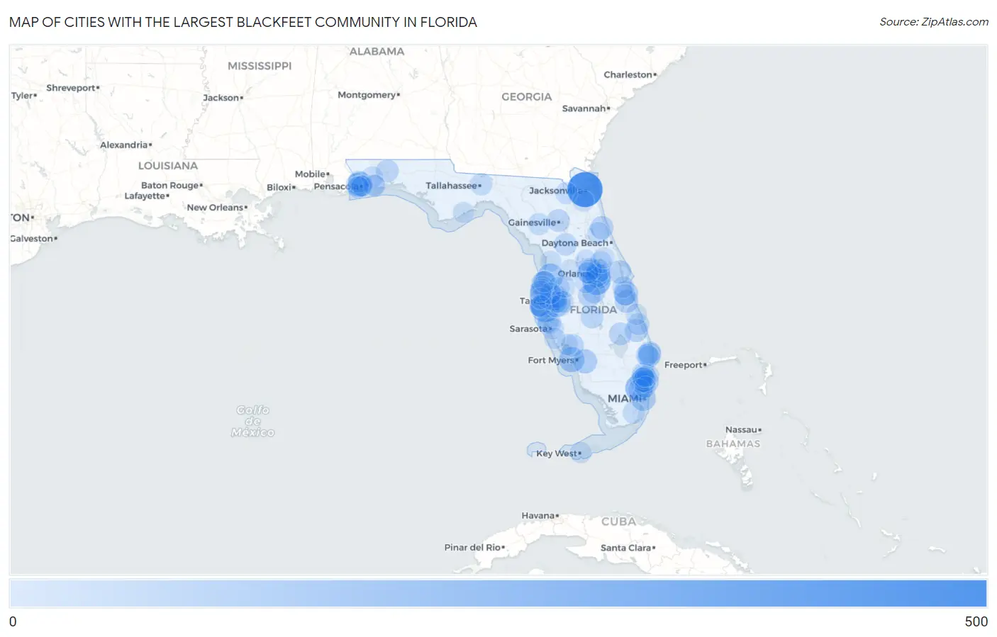 Cities with the Largest Blackfeet Community in Florida Map