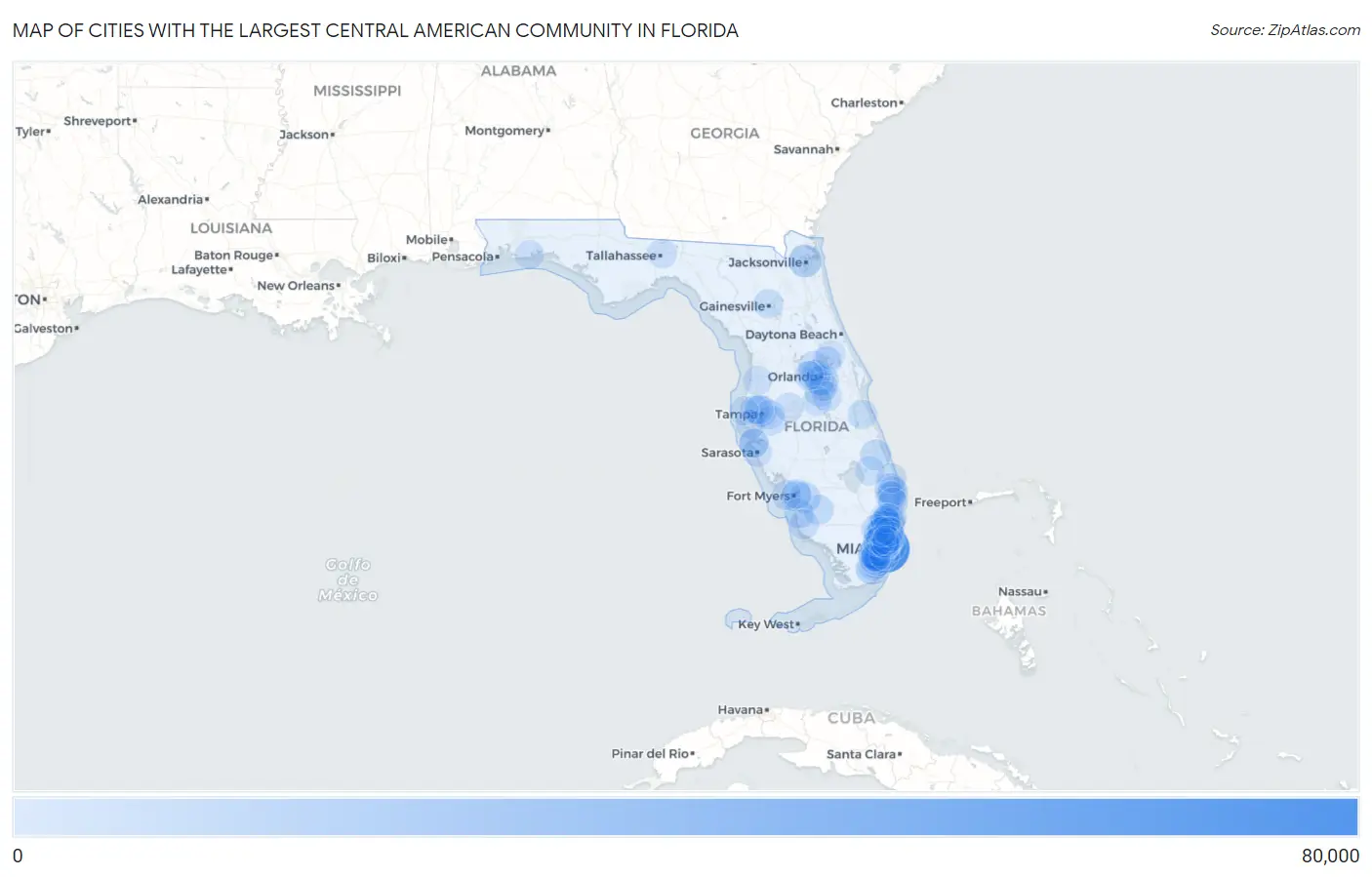 Cities with the Largest Central American Community in Florida Map