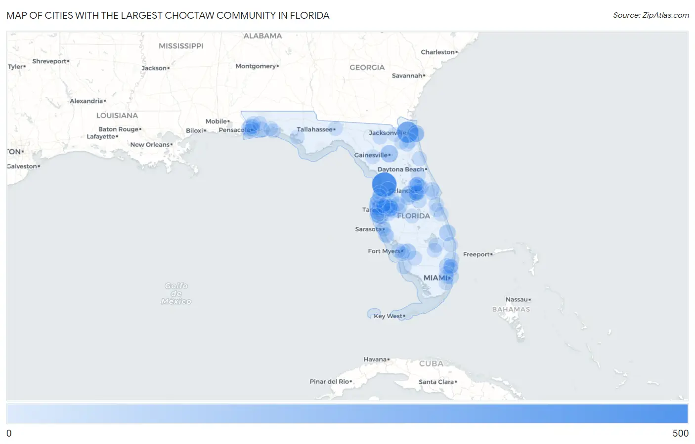 Cities with the Largest Choctaw Community in Florida Map
