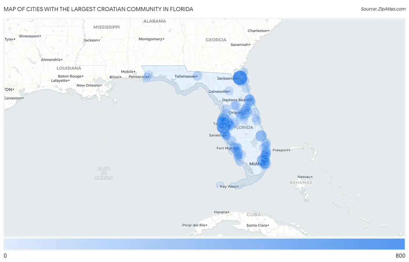 Cities with the Largest Croatian Community in Florida Map
