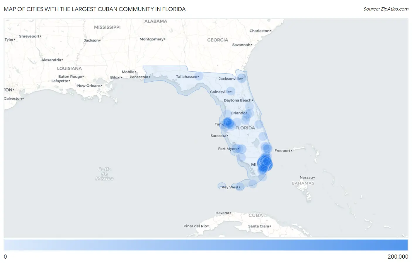 Cities with the Largest Cuban Community in Florida Map