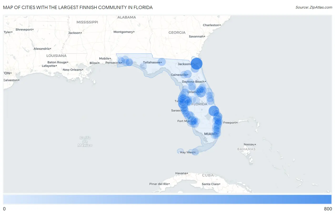 Cities with the Largest Finnish Community in Florida Map
