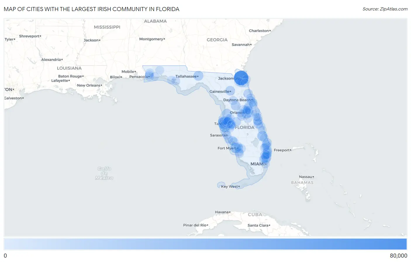 Cities with the Largest Irish Community in Florida Map