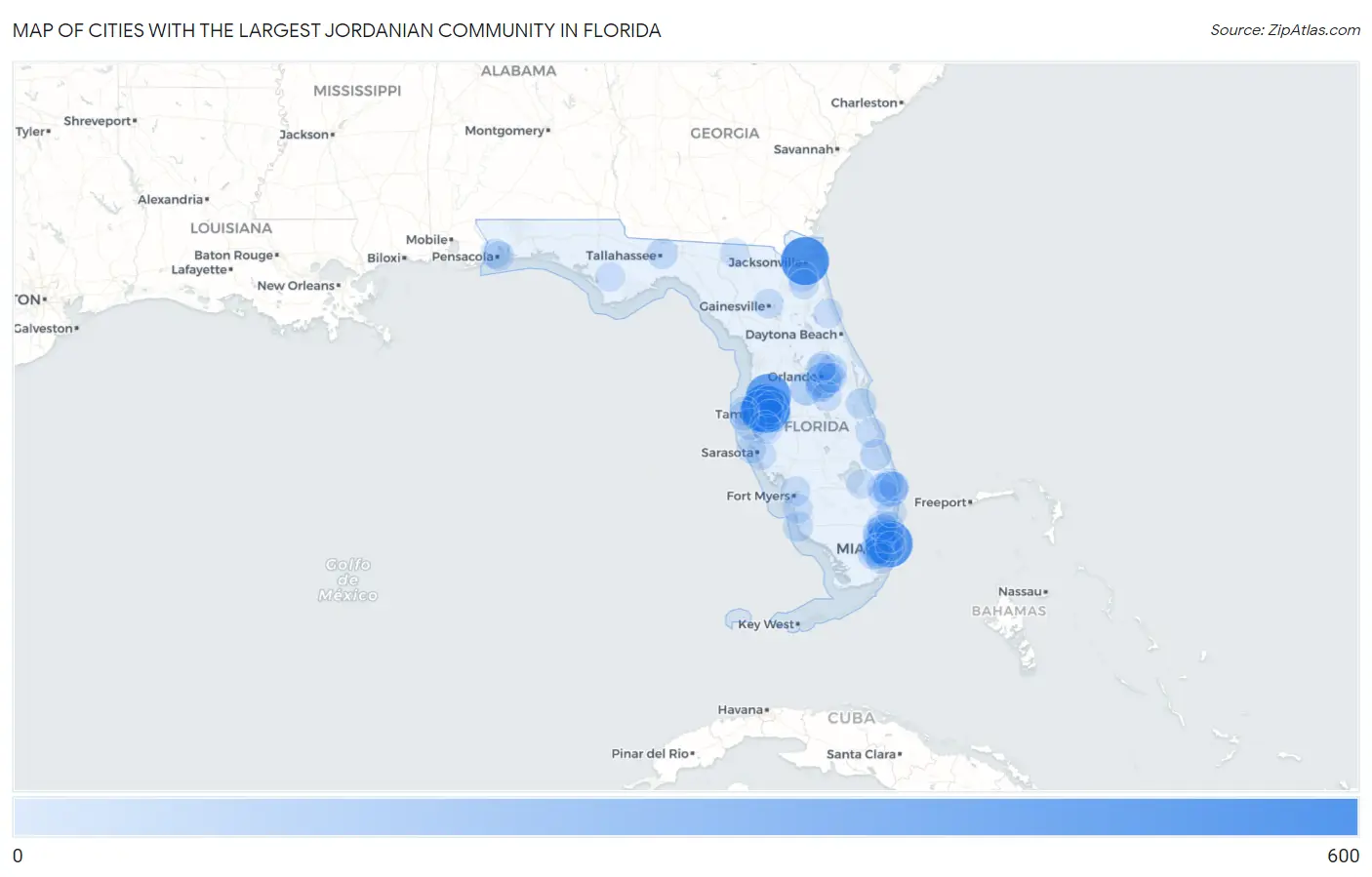 Cities with the Largest Jordanian Community in Florida Map