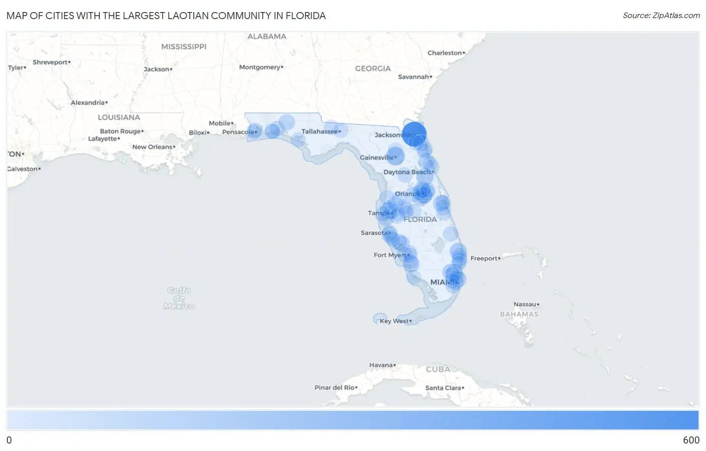 Cities with the Largest Laotian Community in Florida Map
