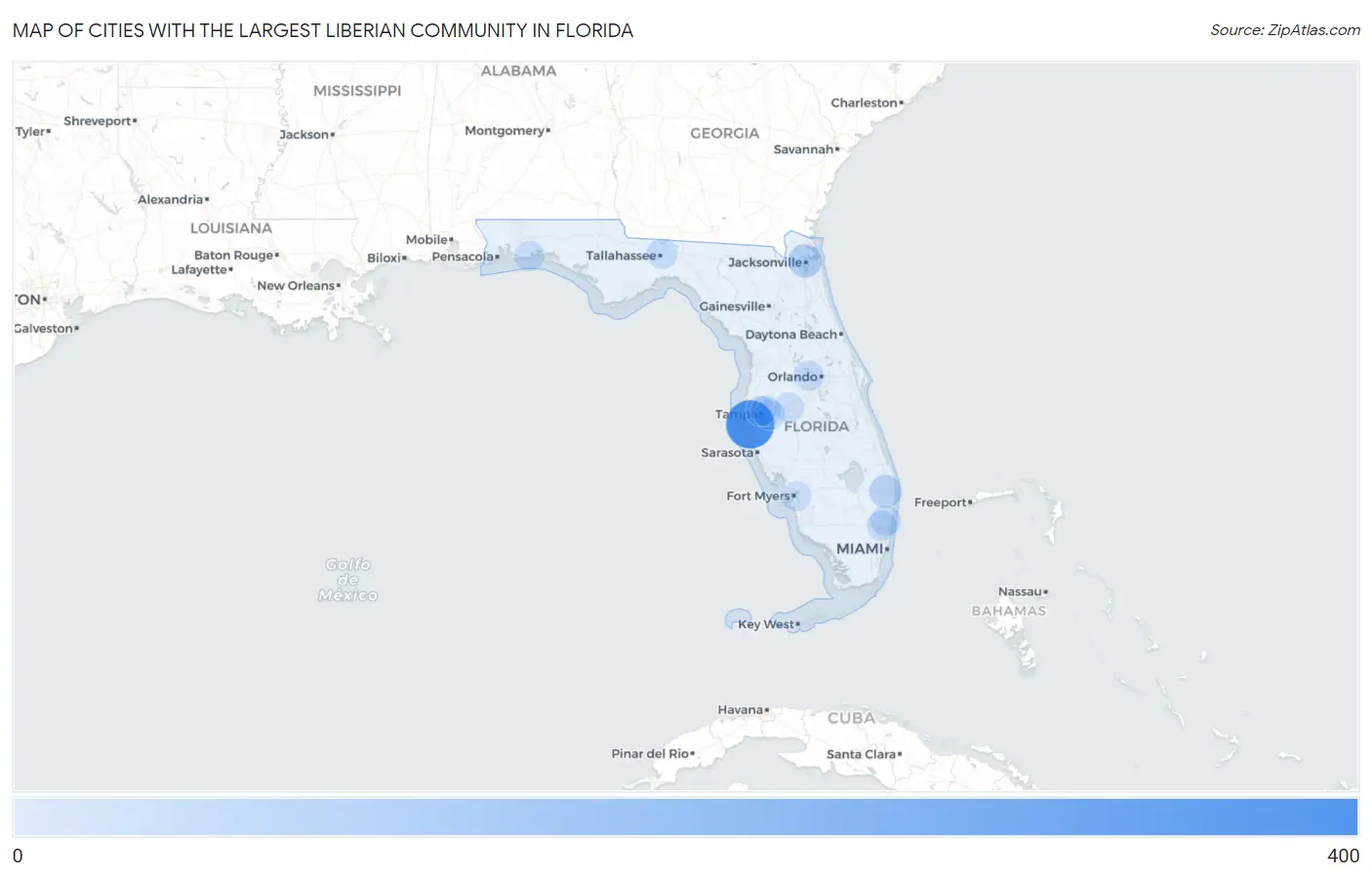 Cities with the Largest Liberian Community in Florida Map